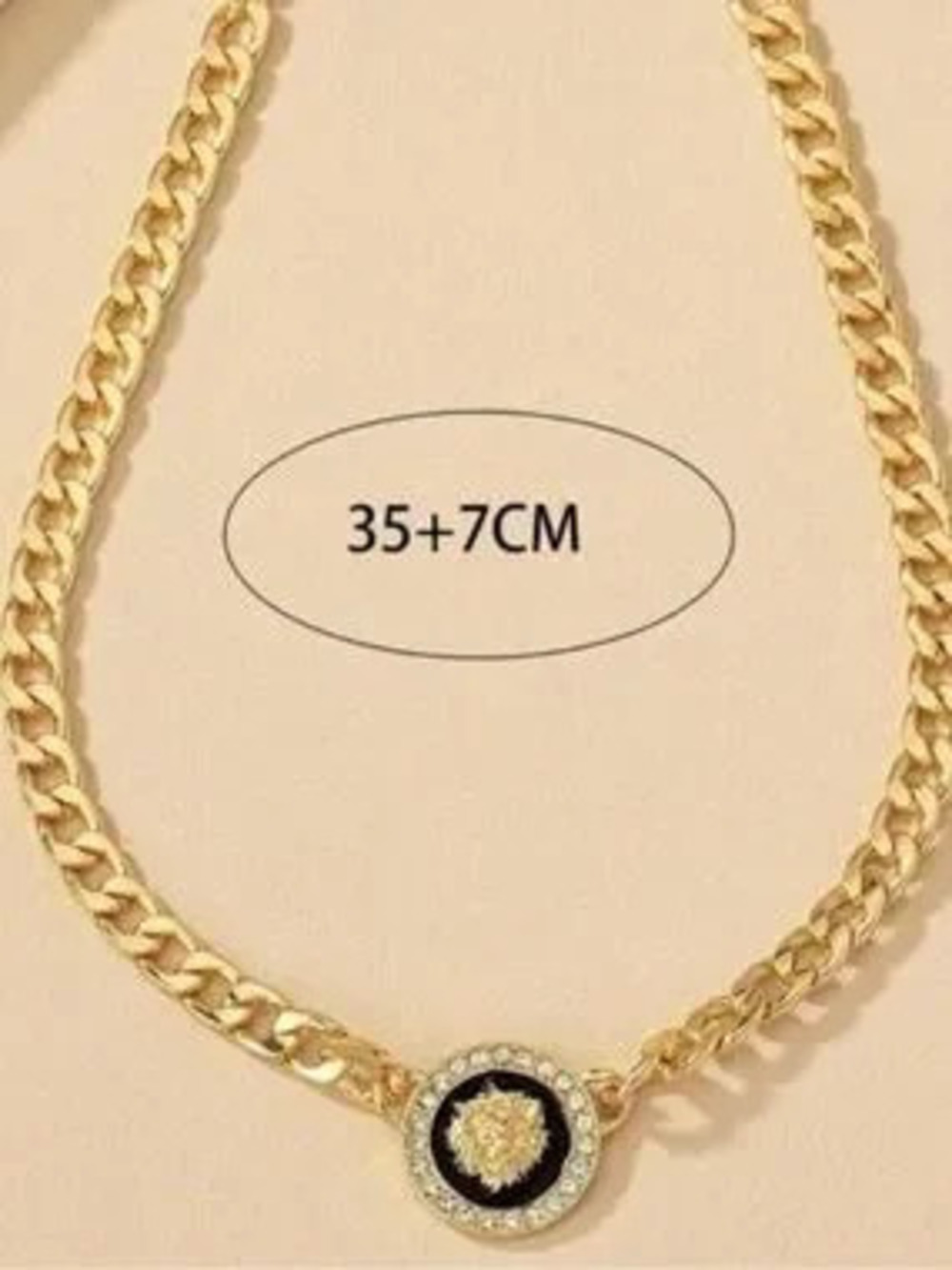 Gold Chain Choker with Black Medallion and Crystal Rim - Picture 4 of 4